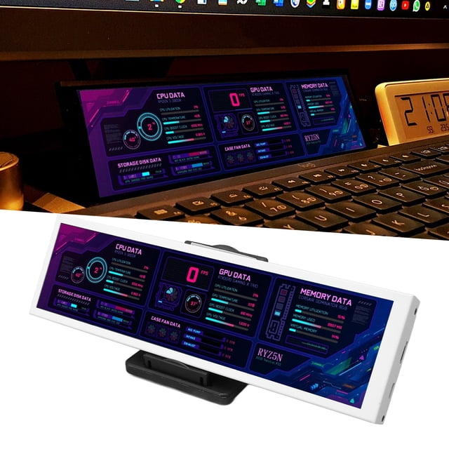 Boîtier PC 8,8 Pouces Secondaire, Panneau de Capteur de Température pour Matériel d'Ordinateur pour AIDA64, Affichage IPS de la Température des Données CPU GPU PC avec Interface USB‐C, 60 Hz
