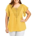 thumbnail image 1 of Innerwin T Shirt Solid Color Ladies Chiffon Tops Holiday V Neck Plus Size Tunic Blouse Yellow 3XL, 1 of 6