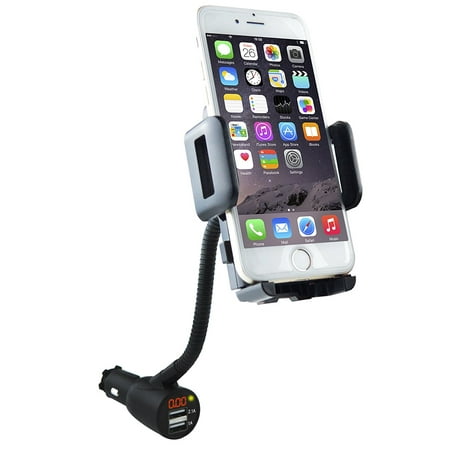 SOAIY 3-in-1 Cigarette Lighter Phone Holder Cradle Gooseneck Car Mount Charger with Dual USB 3.1A Charging Ports for iPhone X 8 8 Plus 7 7 Plus 6 6s Plus, Samsung Galaxy S8 S7 S6 S5, (Best Iphone 5 Car Cradle)