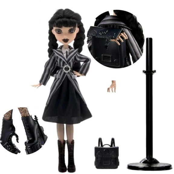 Monster Wednesday Doll and Accessories Addams Family Dolls Collectible in Academy Uniform Backpack Halloween Christmas Unique Gift