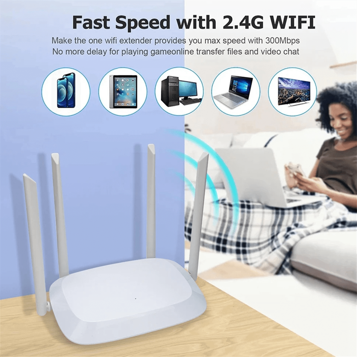 AC1200 Wi-Fi Router Gigabit Ethernet Router Dual Band 2.4GHz 5GHz Wireless Network WiFi Repeater 4x5dBi Antennas US-Plug