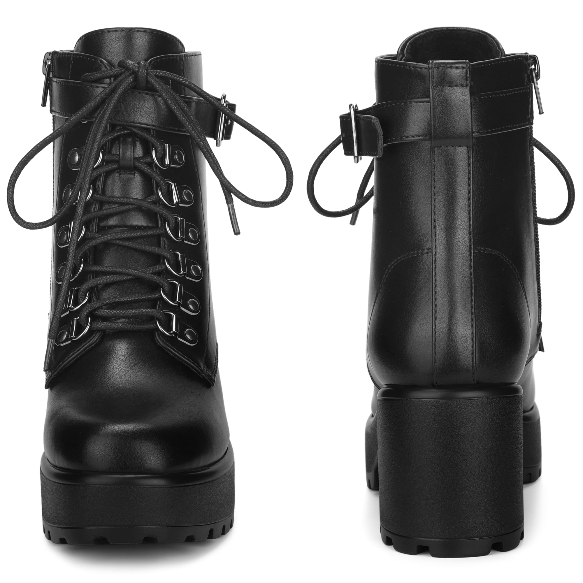 DARING DIVA Stylish Round Toe Platform Chunky Heels Combat Boots Black 9