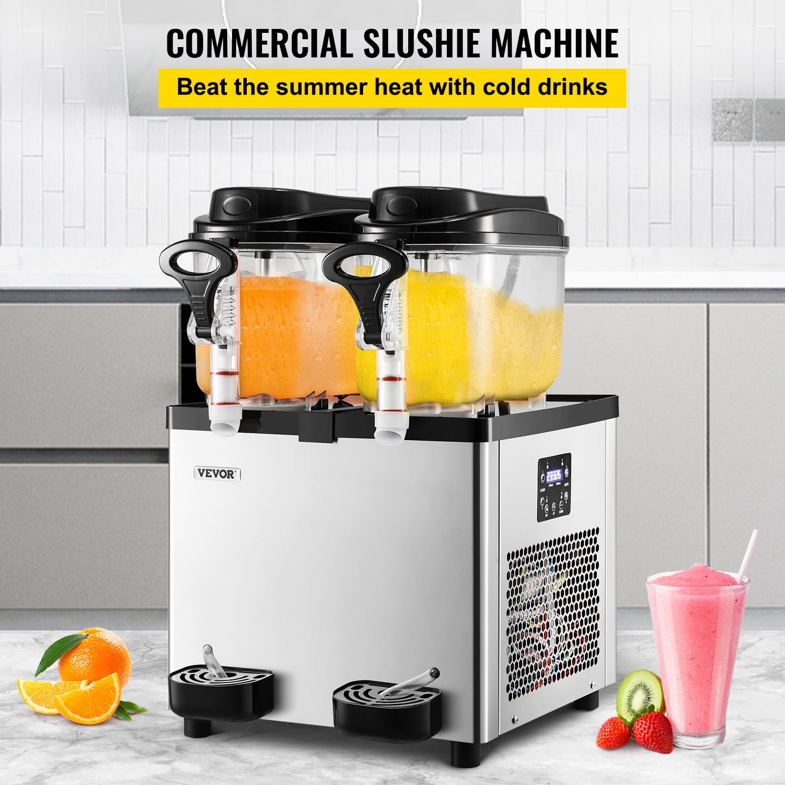 VEVOR Commercial Slushy Machine, 6 L x 2 Tanks 50 Cups Margarita Machine, 700W 110V Stainless Steel Smoothie Frozen Drink Maker, Perfect for Supermarkets Cafes