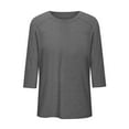 thumbnail image 5 of HomeDM 3/4 Length Sleeve Tops for Women Summer Crew Neck Solid Color Pullover Shirts Loose Fit Business Work Tunic Tops - Gray/L, 5 of 6