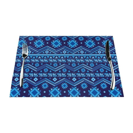 

PUREYAH Table Placemats Set of 1 Washable Heat Resistant Zig Zag Blue Stripe Table Decorations Placemats for Dining Room Kitchen