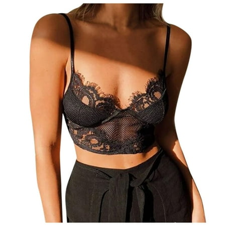 

YUEHAO Womens Underwear Women Plus Size Vest Crop Wireless Bra Lingerie Sexy V-Neck Underwear Camisole (Black)