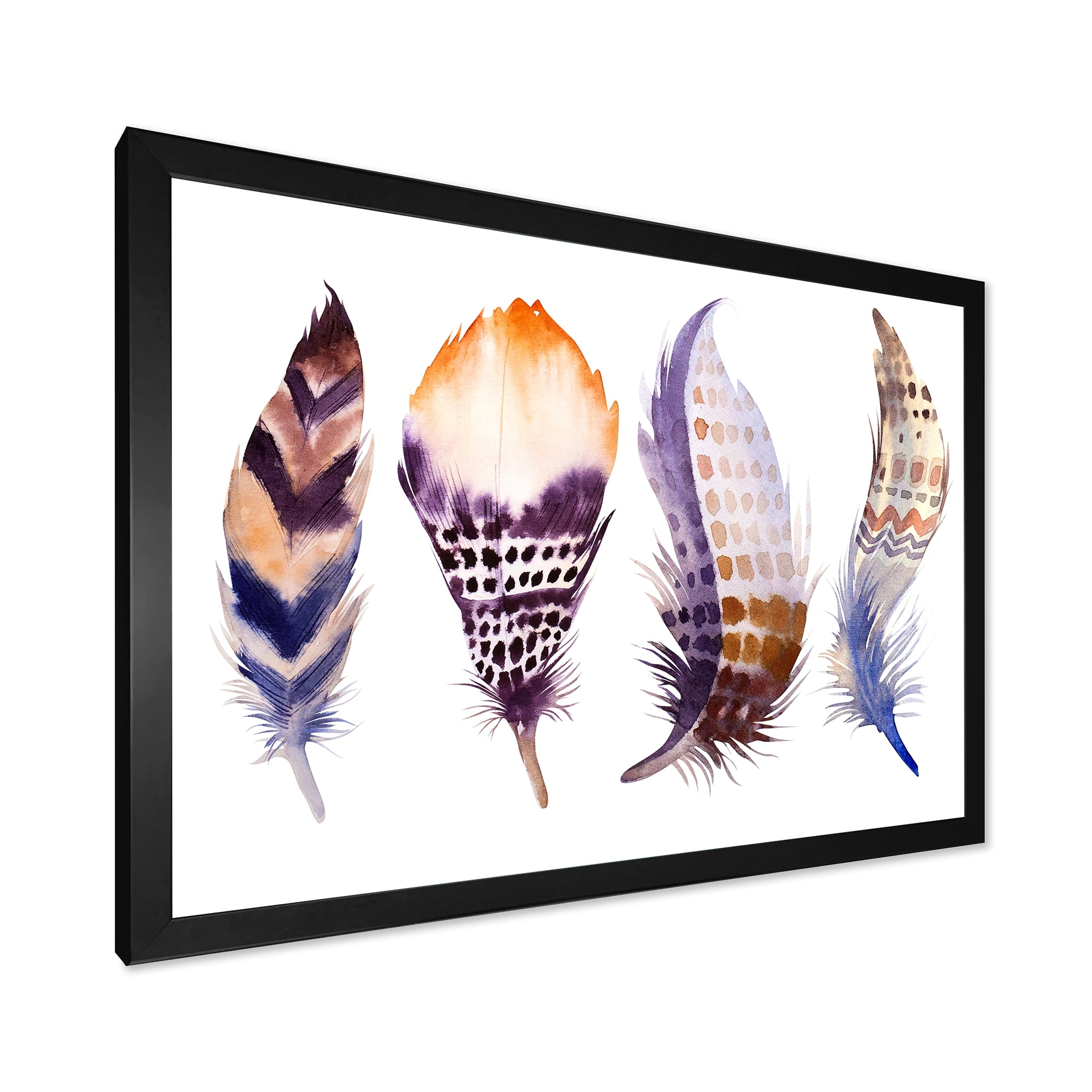 Designart 'Purple Boho Art Feathers' Bohemian & Eclectic Framed Art Print