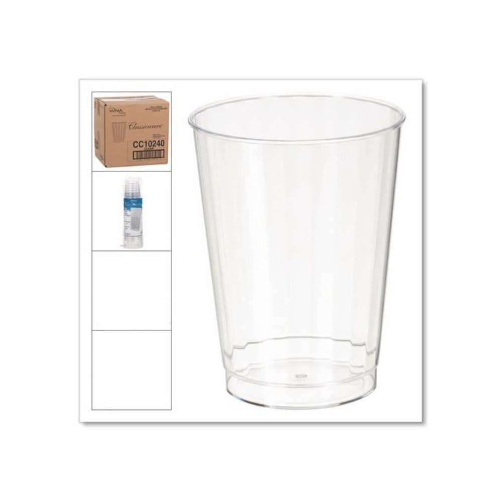 WNA Classic Crystal™ Plastic Fluted Tumblers, Tall, 10 Oz, Clear, 12 Tumblers Per Pack, Carton of 20 Packs