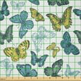 thumbnail image 2 of Ambesonne Butterfly Fabric by the Yard Microfiber, Delicate Insect Spring, 3 Yards, Cadet Blue Yellow White, 2 of 4