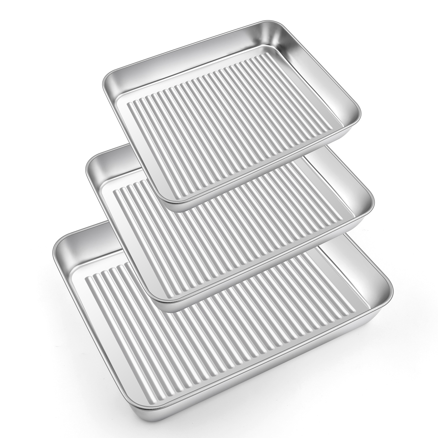 Walchoice Textured Baking Pans, Stainless Steel Bakeware Set, Metal Rectangle Oven Pan for Cake