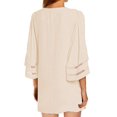 thumbnail image 2 of CILENON Long Cardigans for Women Trendy Women Mesh Panel 3/4 Bell Sleeve Pure Color Chiffon Casual Loose Kimono Cardigan (Beige,L), 2 of 4