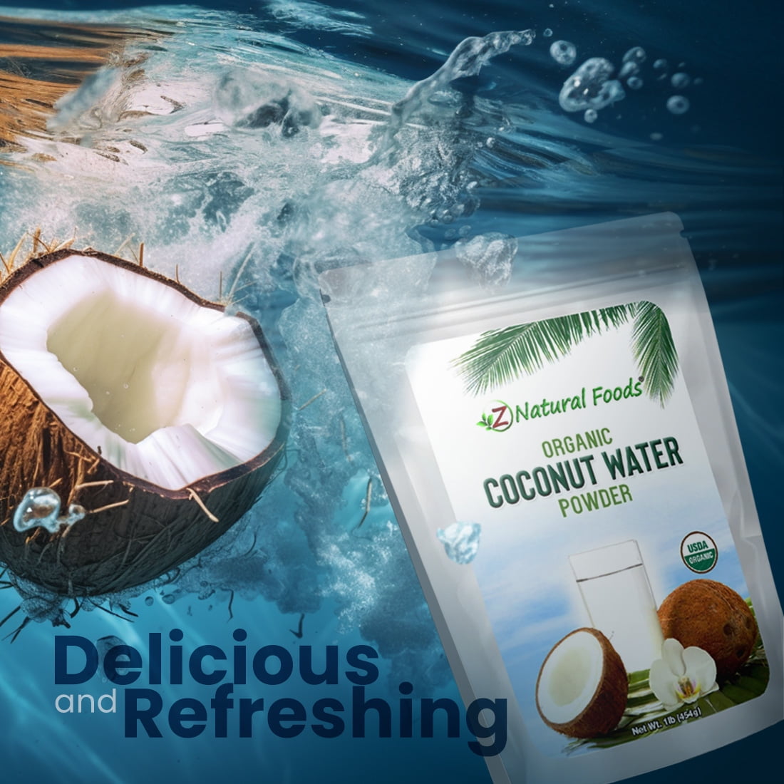 Z Natural Foods Organic Coconut Water Powder, Energy and Electrolyte, Sweet and Delicious, Perfect Pre or Post Workout Drink Mix, Vegan, Gluten-Free, Non-GMO, Kosher, 1 lb