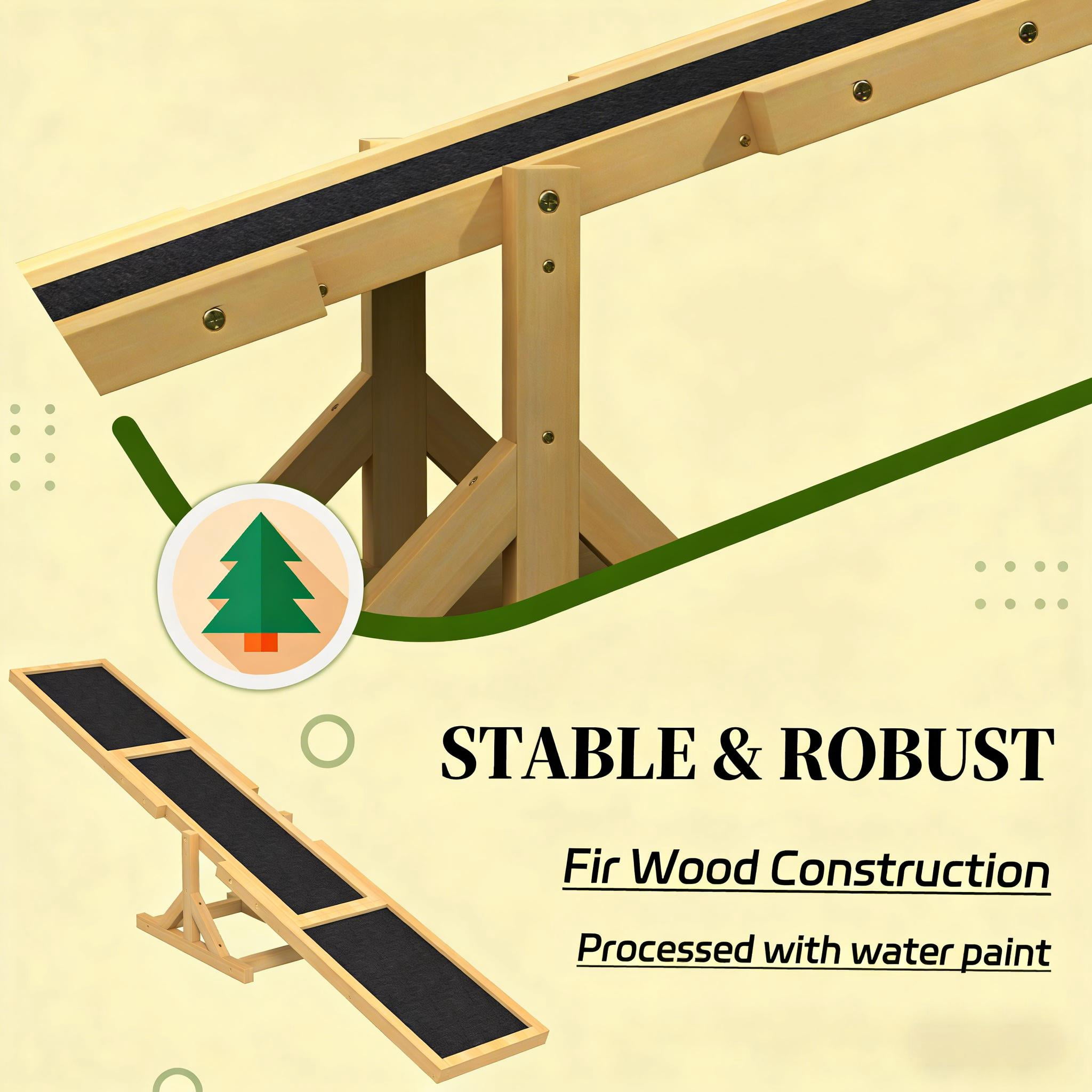 Wooden Dog Agility Seesaw, Fir Wood Pet Training Seesaw with Anti-Slip Surface, Stable Outdoor Agility Equipment for Dogs Up to 66 lbs