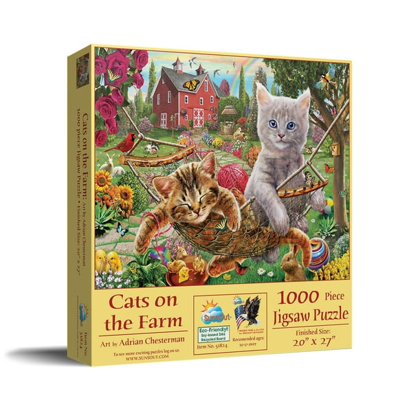 SUNSOUT INC - Cats on the Farm - 1000 pc Jigsaw Puzzle by Artist: Adrian Chesterman - Finished Size 20" x 27" - MPN# 51824