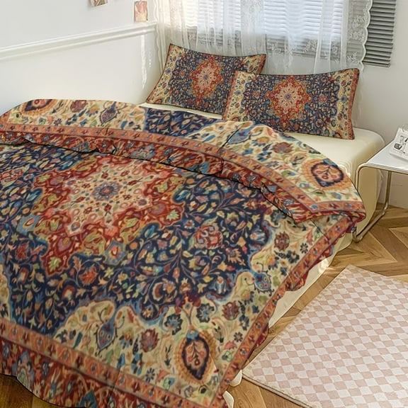 3 Pcs Soft Bedding Set, Includes 1 Duvet Cover with Zipper And 2 Pillow Shams,Authentic Indo Pattern Twin(86"x70")