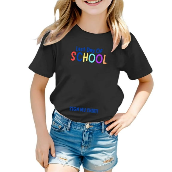 WOYY Last Day of School T-Shirt for Girls Letter Print Summer Casual Short Sleeve Tshirt