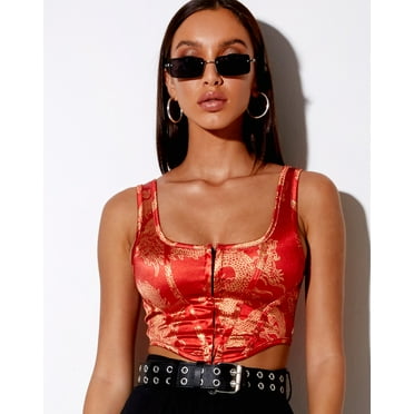 Nokiwiqis Women's Sleeveless Square Neck Central Single-Row Clasp Animal Top