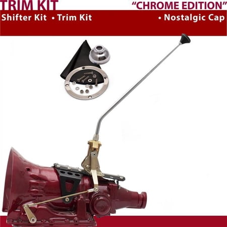American Shifter 904 Shifter Kit 16 in. Trim Kit Chrome Dual Shift Cap Black Boot Ringed Knob for CE61E