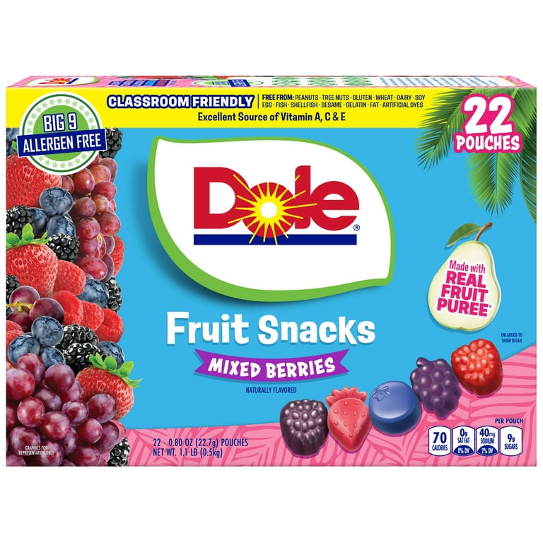 Dole Fruit Snacks, Mixed Berries Flavored, Big 9 Allergen Free