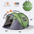 thumbnail image 3 of 3-4 Person Instant Pop Up Camping Tent, Waterproof Silver Coated 210T Polyester Tent with Front Awning, Dual Mesh Doors for Ventilation, Portable Automatic Family Tent for Camping Festival Beach Back, 3 of 9
