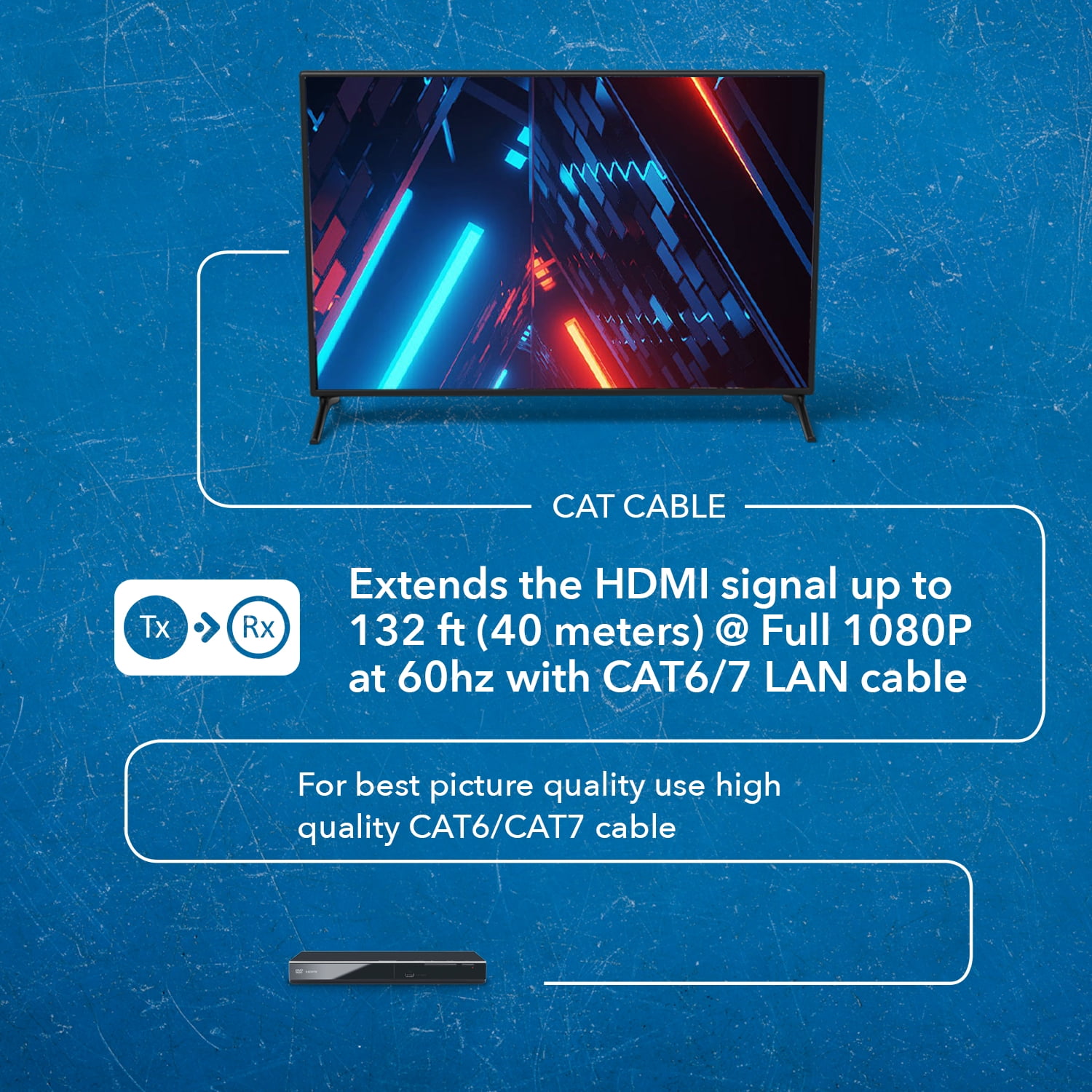 OREI 1X2 HDMI Extender Splitter Over Single CAT6/7 Cable Uncompressed 1080P With IR Remote EDID - Up to 132 Ft - Loop Out (HD12-EX132-K)