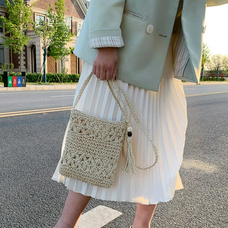 Summer Vintage Handmade Straw Shoulder Bag, Straw Bag, Summer Trend Straw  Bags Women's Handbags Zip Colorblock Tote Bags Bags (Color : Beige) :  : Clothing, Shoes & Accessories