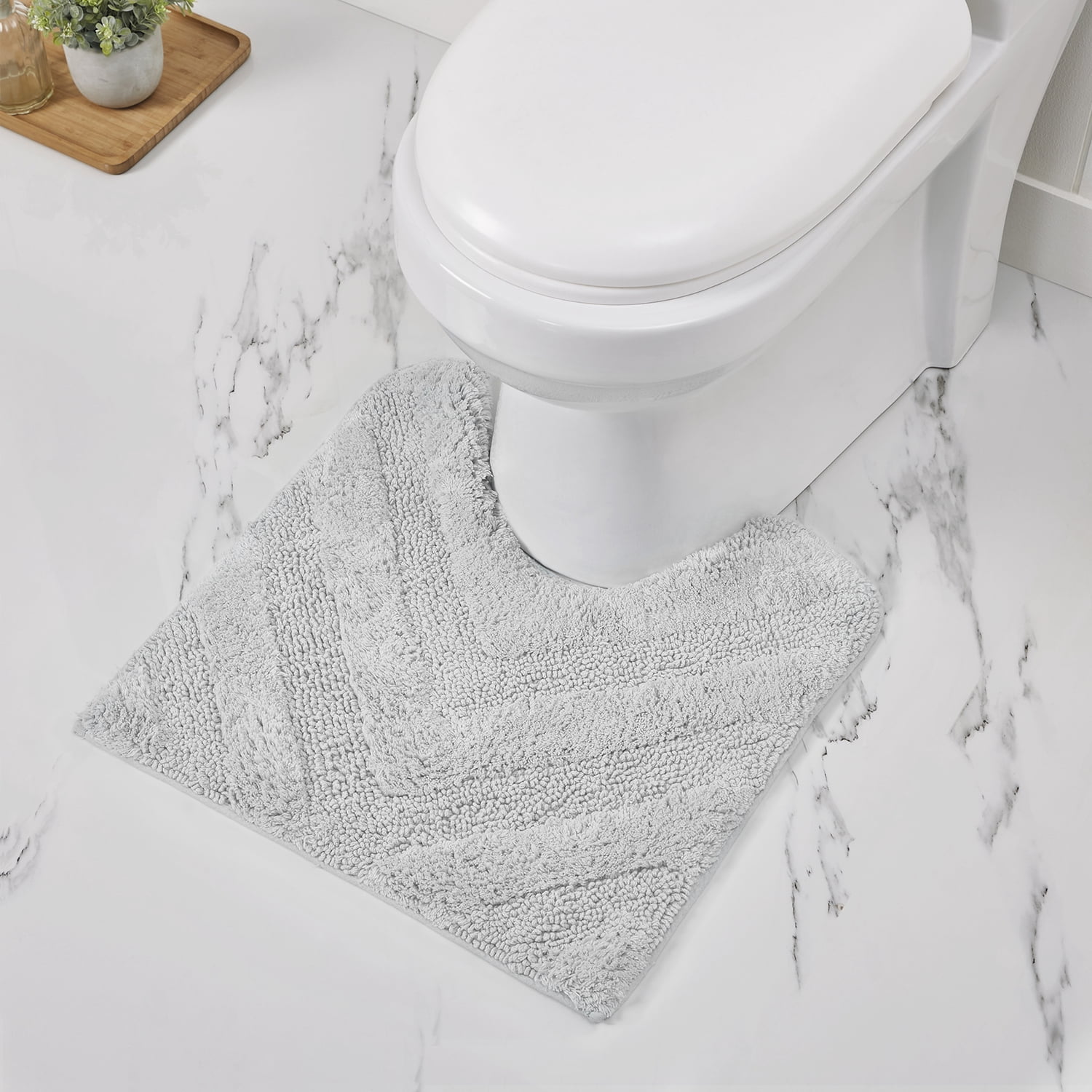 Better Trends 3 Piece Bathroom Rug Set 100% Cotton Extra Soft Tufted Bath Rug Water Absorbent Non-Slip Bath Mat Machine Washable (White) Hugo Collection