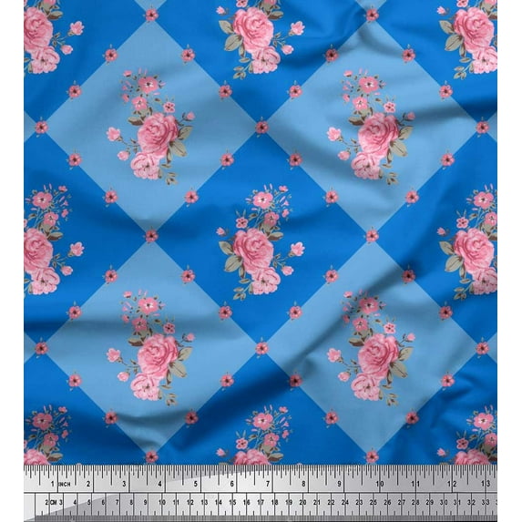 Soimoi Japan Crepe Satin Fabric Leaves, & Rose Floral Printed Craft Fabric by the Yard 42 Inch Wide