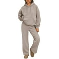 thumbnail image 3 of Sweatsuits Women 2 Piece Outfit Oversized Drawstring Hoodie and Joggers Sweatpants Tracksuit Fall Fashion Matching Lounge Sets Khaki L, 3 of 6