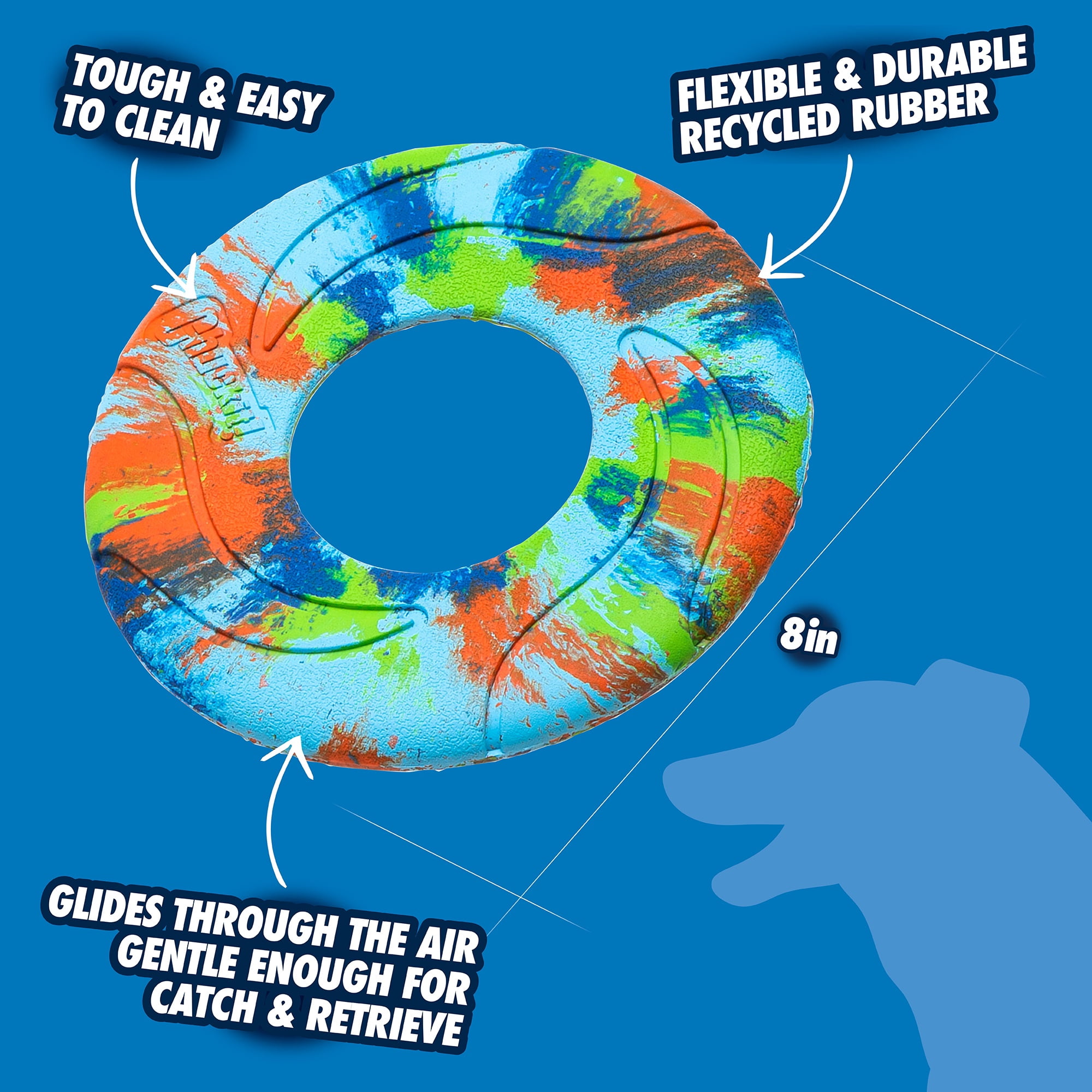 Chuckit! EcoFetch Flyer Dog Toy Recycled Rubber Fetch Ring for Dogs, Medium 8" Diameter, Pack of 1