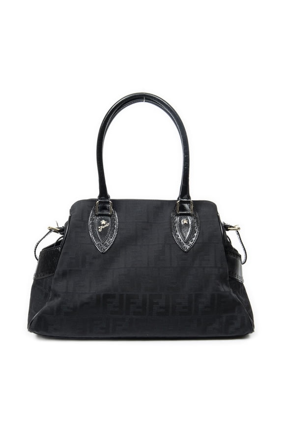 Pre-Owned Fendi Black Medium Du Jour Tote Shoulder Bag Zucca Canvas