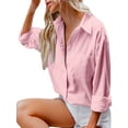 thumbnail image 4 of Cindysus Women Shirts Button Down Tops Long Sleeve Blouse Holiday Tunic Shirt Loose Pink XXL, 4 of 9