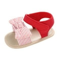 thumbnail image 2 of Chaussures pour Tout-Petits Liquidation Sandales Rayées pour Bébés Filles avec Nœud Semelle en Caoutchouc Antidérapante Chaussures Plates de Marche, Sandales Rouges pour Enfants Taille 4, 2 of 9