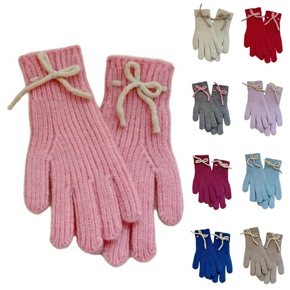 Hellosay Kids Gloves Boys Girls Knit Thermal Warm Solid Touch Screen Gloves Christmas Gifts 5-12T Pink