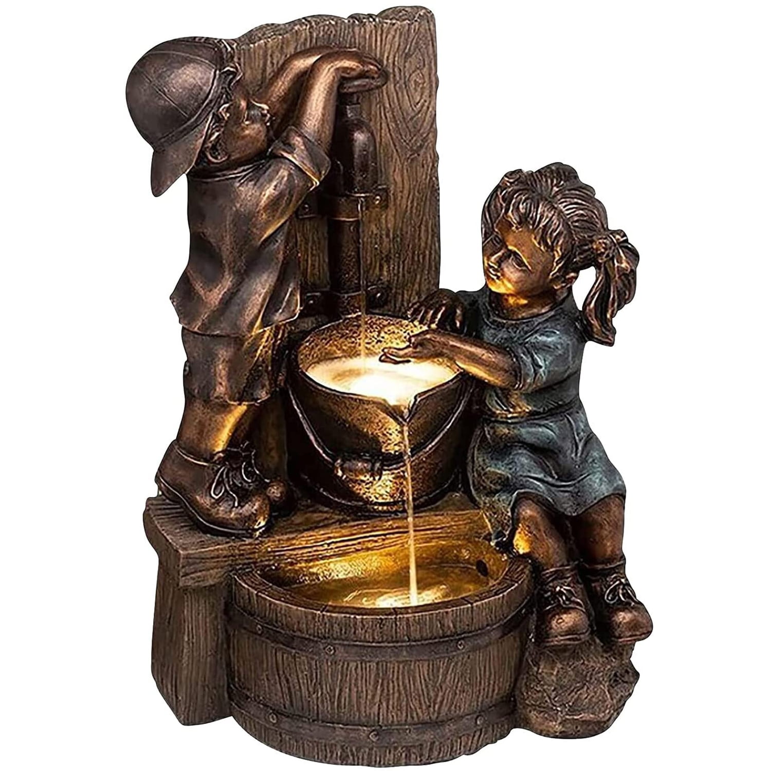 Boy & Girl Garden Statue, Adorable Children Kissing Couple Figurines