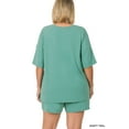 thumbnail image 3 of Zenana Women & Plus Relaxed Fit Drop Shoulder Tee Shirt Top & Drawstring Waist Short Lounge Set, 3 of 4