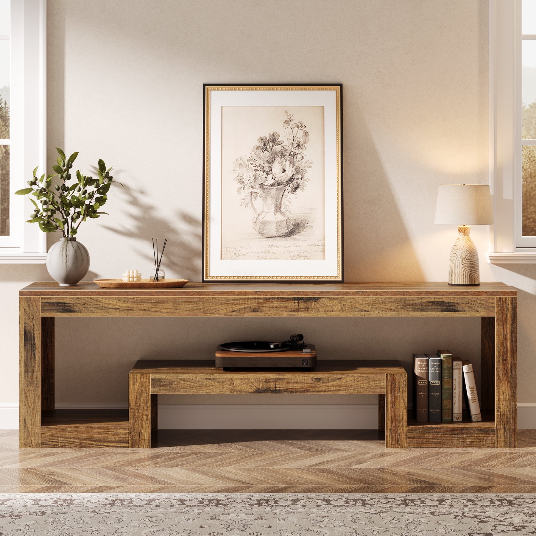 Tribesigns 63-Inch TV Stand for 55/60/65-Inch TVs, Farmhouse Entertainment Center with Open Storage Shelves, Rustic Brown Television Console for Living Room, Bedroom