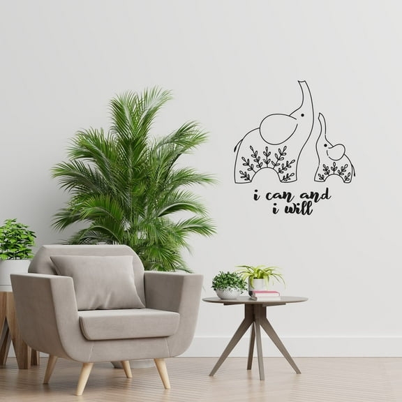 I Can And I Will - Self Motivation Quote Everyday Life Quote Mom And Baby Elephant Design Vinyl Wall Sticker Art Decal Boy Girl Kid Room Design Bedroom Home Decor Stickers Decoration Size (40x24 inch)