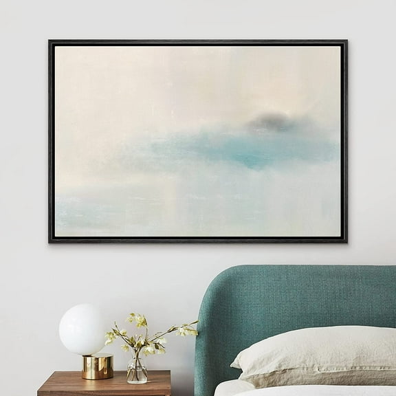 PixonSign Framed Canvas Print Wall Art Pastel Blue Cloudy Sky Landscape Abstract Shapes Illustrations Modern Art Decorative Minimal Relax/Calm for Living Room, Bedroom, Office - 24"x36" Black