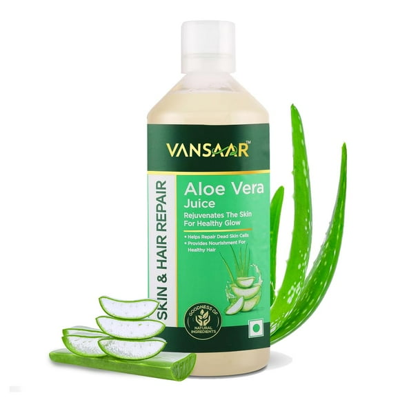 Vansaar Aloe Vera Juice For Glowing Skin & Healthy Hair, 100% Natural, Cold Pressed With Pulp, 1L 2.2lbs