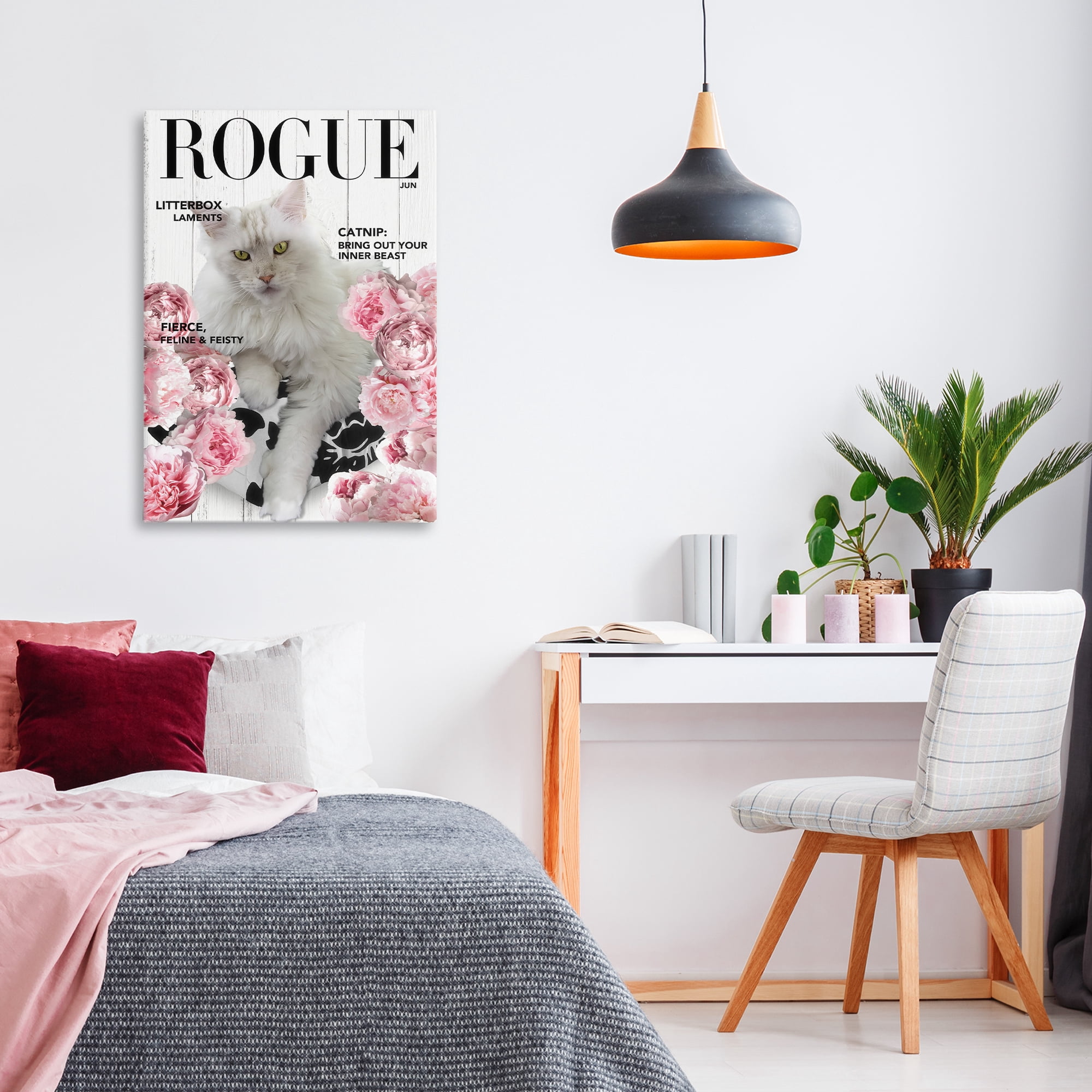 Funny Floral Cat Magazine Canvas Wall Art, design by Sasha