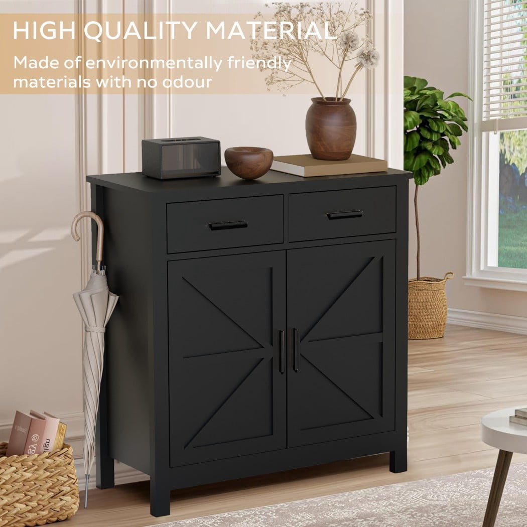 Modern Farmhouse Buffet Cabinet, Kitchen Storage Cabinet with 2 Drawers & 2 Doors, Coffee Bar Sideboard with Wide Countertop for Dining Room, Living Room & Entryway, Black
