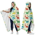 thumbnail image 2 of Wearable Blanket,LightGreen Cartoon Dinosaurs Colorful Elements Pattern Hooded Wearable Flannel Blanket for Adults & Teens,Winter Poncho Shawl Wrap Cape Cozy Anti-Pill,50"x60", 2 of 5