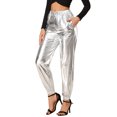 thumbnail image 1 of INSPIRE CHIC Pantalones metálicos para mujer, brillantes, brillantes, con cintura elástica, pantalones de chándal holográficos, ropa de calle Punk Hip Hopastilla XL, 1 of 6
