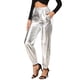 thumbnail image 1 of Allegra K Pantalones metálicos para mujer, brillantes, brillantes, con cintura elástica, pantalones de chándal holográficos, ropa de calle Punk Hip Hopastilla M, 1 of 6