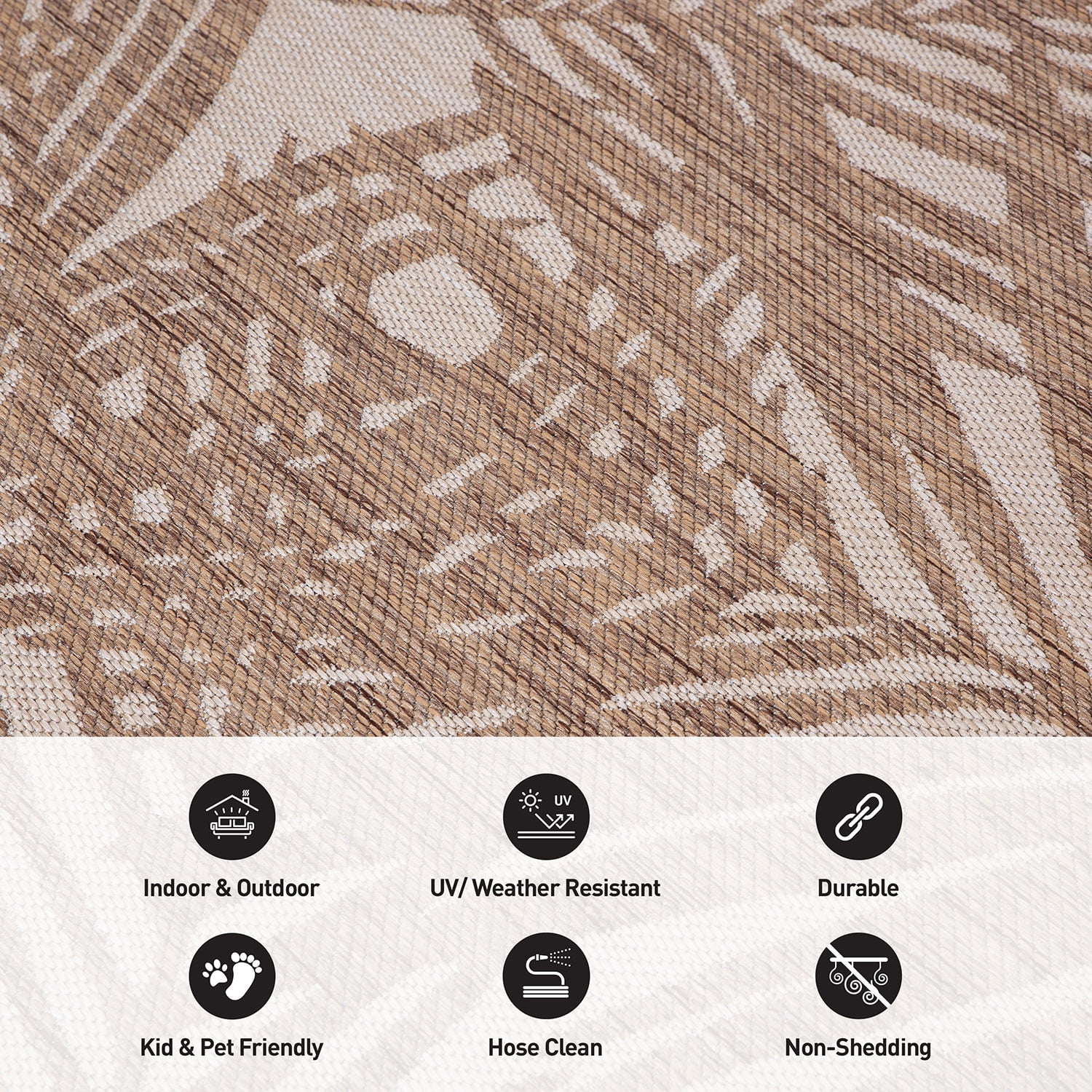 World Rug Gallery Contemporary Palm Leaf Textured Flat Weave Indoor/Outdoor Area Rug - BROWN 7'10"X10'