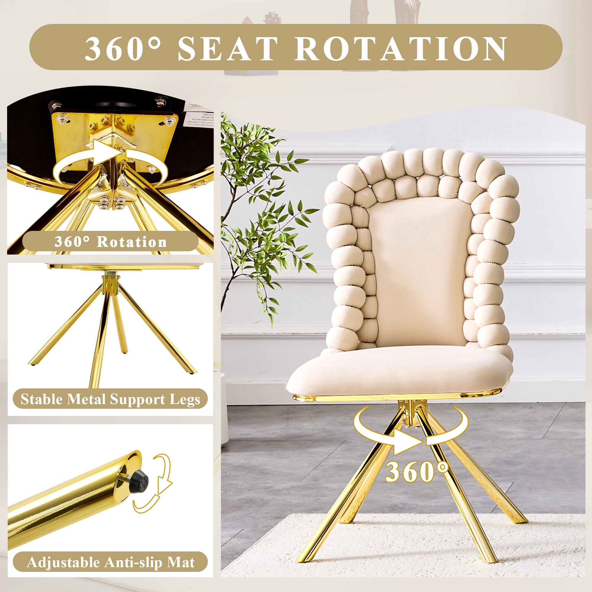 Alvantor Dining Chairs Set of 2, Modern Velvet Bubble Chairs with Metal Legs, Upholstered Accent Chairs for Dining Room & Kitchen Beige