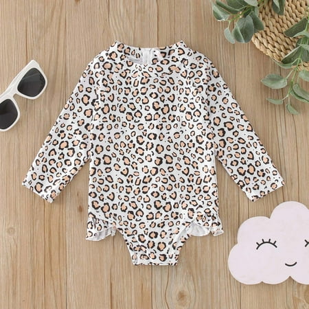 

Gubotare Summer Toddler Girls Long Sleeve Ruffles Leopard Prints 1 Piece Swimwear Beach Onesie Swimsuit Bikini Big Girl Swim Suit White 3-4 Years