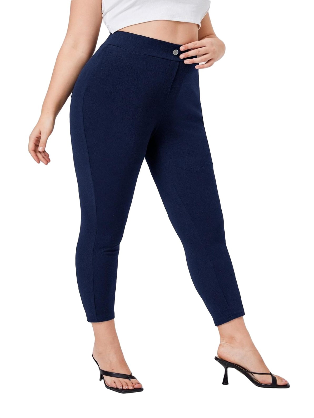 Navy blue trousers women - Plus size - Straight leg 2 back pockets - Belore  Slims