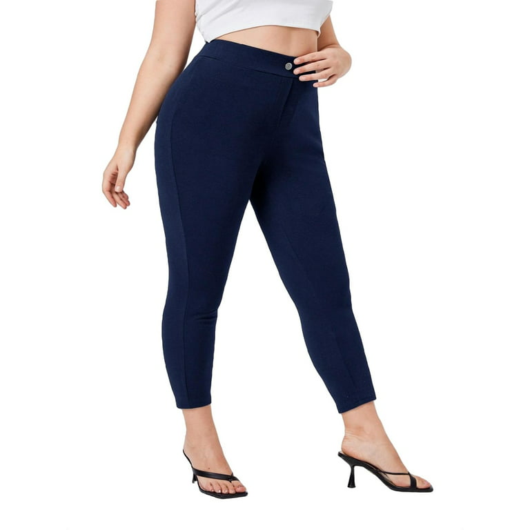 Women's Plus Size Solid High Waist Stretch Cropped Skinny Pants